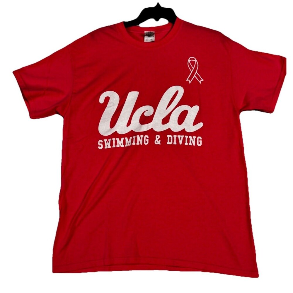 UCLA Swimming Diving Pink Ribbon Neon Pink Graphic T Shirt Large Breast Cancer